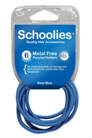 Schoolies SC462 Metal Free Ponytail Holders 6pc Kool Blue Retail Schoolies