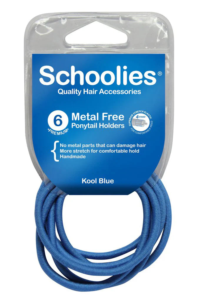 Schoolies SC462 Metal Free Ponytail Holders 6pc Kool Blue Retail Schoolies