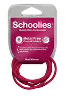 Schoolies SC464 Metal Free Ponytail Holders 6pc Mad Maroon Retail Schoolies