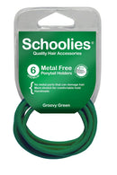 Schoolies SC465 Metal Free Ponytail Holders 6pc Groovy Green Retail Schoolies