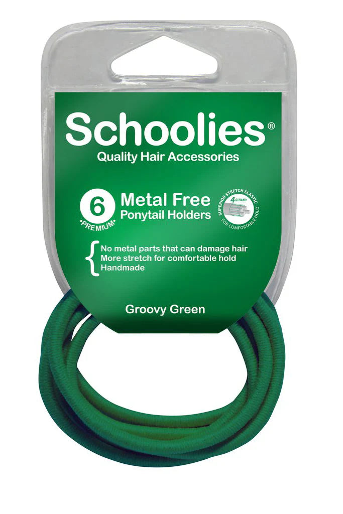 Schoolies SC465 Metal Free Ponytail Holders 6pc Groovy Green Retail Schoolies