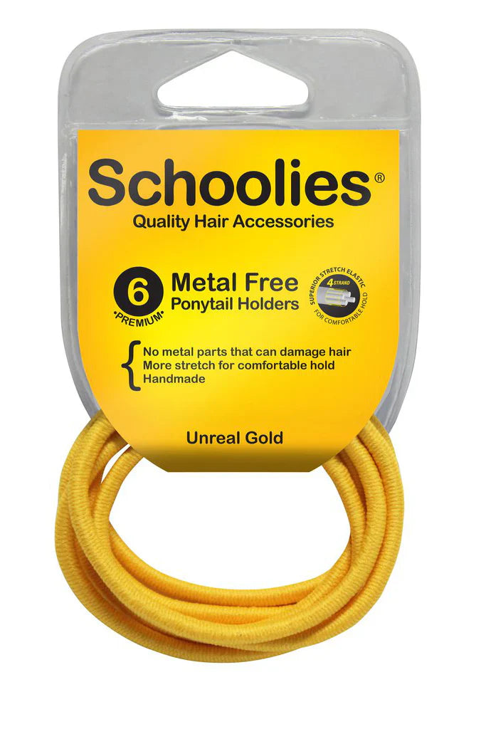 Schoolies SC466 Metal Free Ponytail Holders 6pc Unreal Gold Retail Schoolies