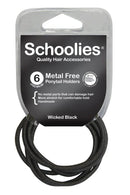Schoolies SC468 Metal Free Ponytail Holders 6pc Wicked Black Retail Schoolies