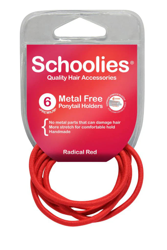 Schoolies SC470 Metal Free Ponytail Holders 6pc Radical Red Retail Schoolies