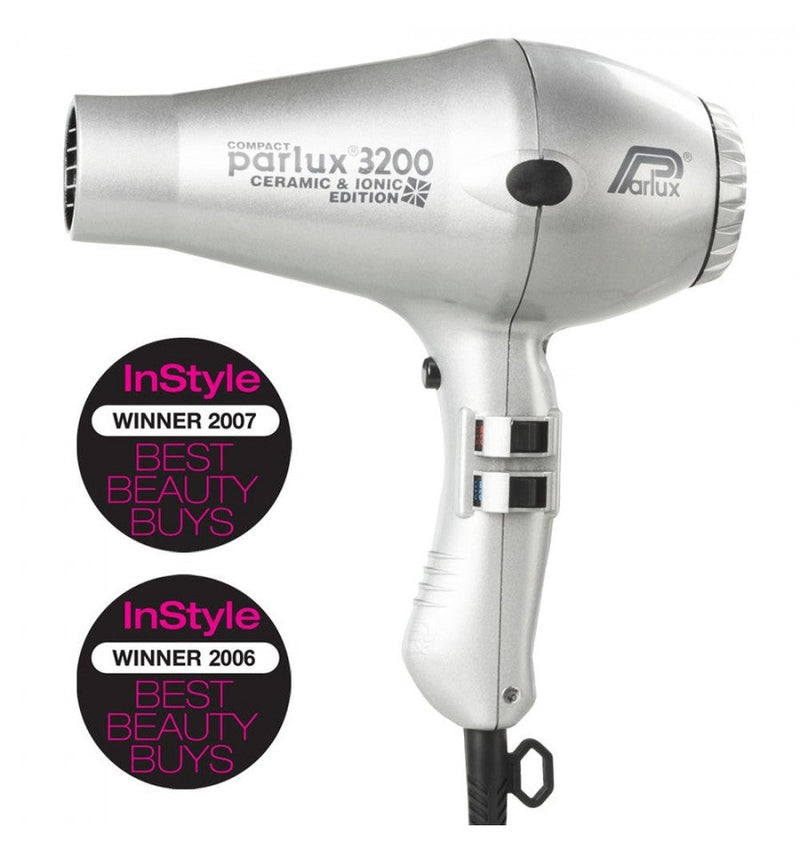 Parlux 3200 Compact Ionic and Ceramic Hair Dryer 1900W Silver Hair Dryer Parlux