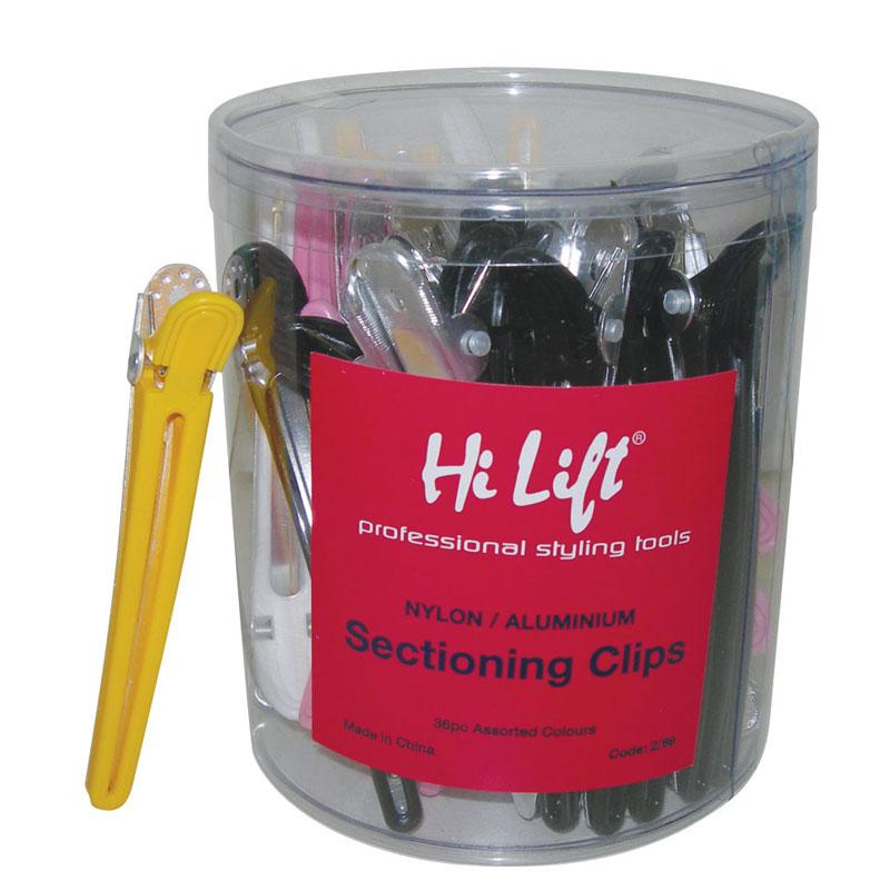 Hi Lift Nylon Aluminium Sectioning Clips Assorted Colours 36 Piece Tub Hair Clips Hi Lift