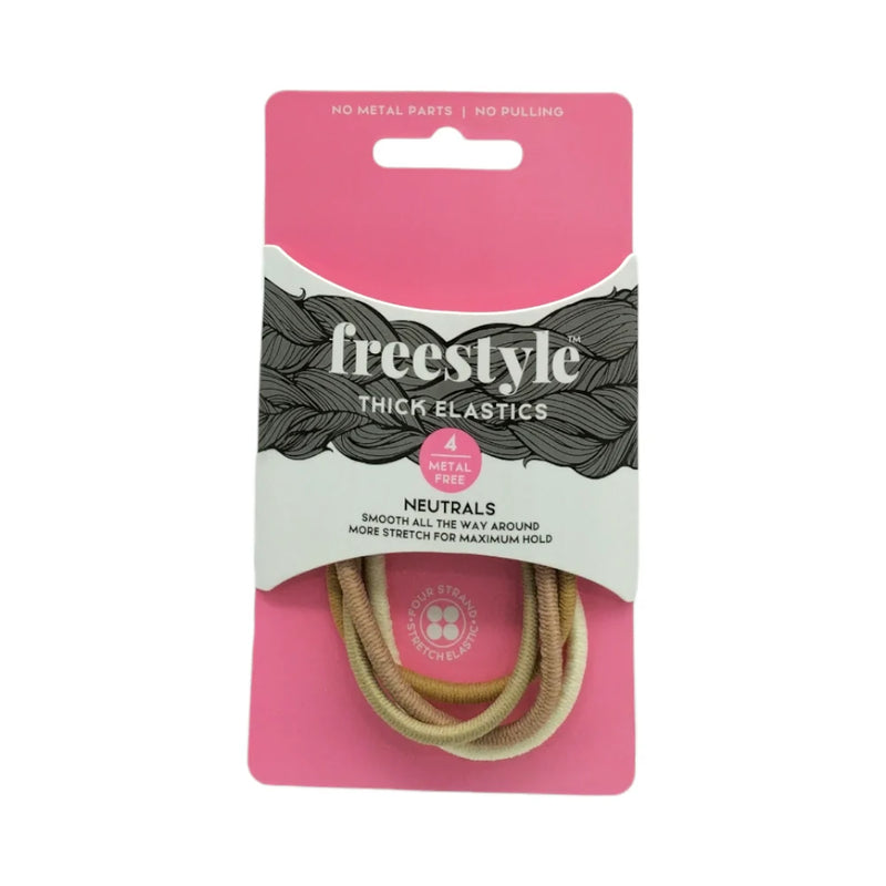 Freestyle Thick Hair Elastics Metal Free Neutrals 4pc Retail Freestyle
