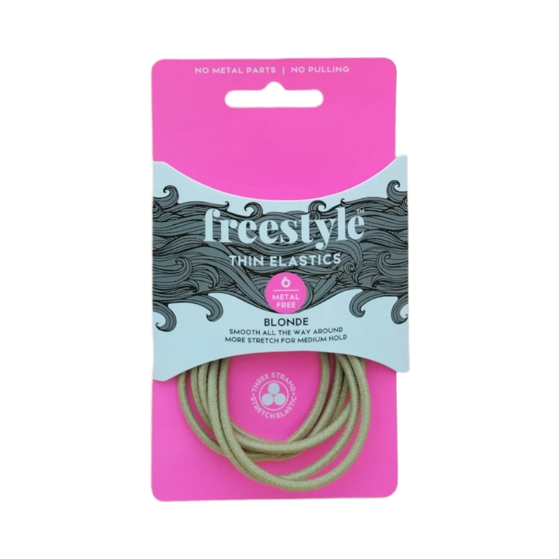 Freestyle Thin Hair Elastics Metal Free Blonde 6pc Retail Freestyle