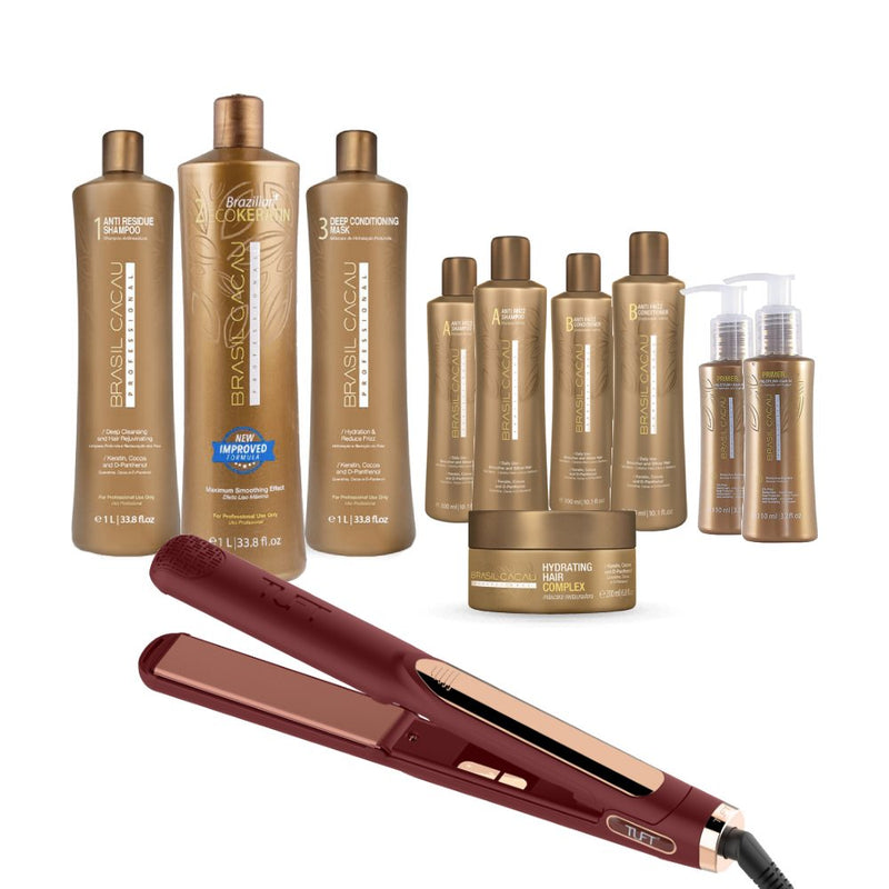 Brasil Cacau Salon Mega Kit with Black Tuft Diamond Plus 1 Inch Hair Straightener Retail Brasil Cacau
