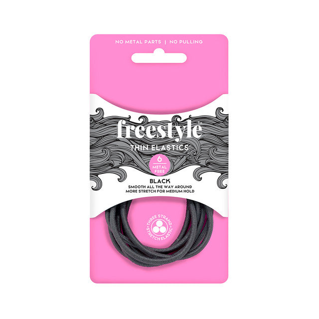 Freestyle Thin Hair Elastics Metal Free Black 6pc Retail Freestyle
