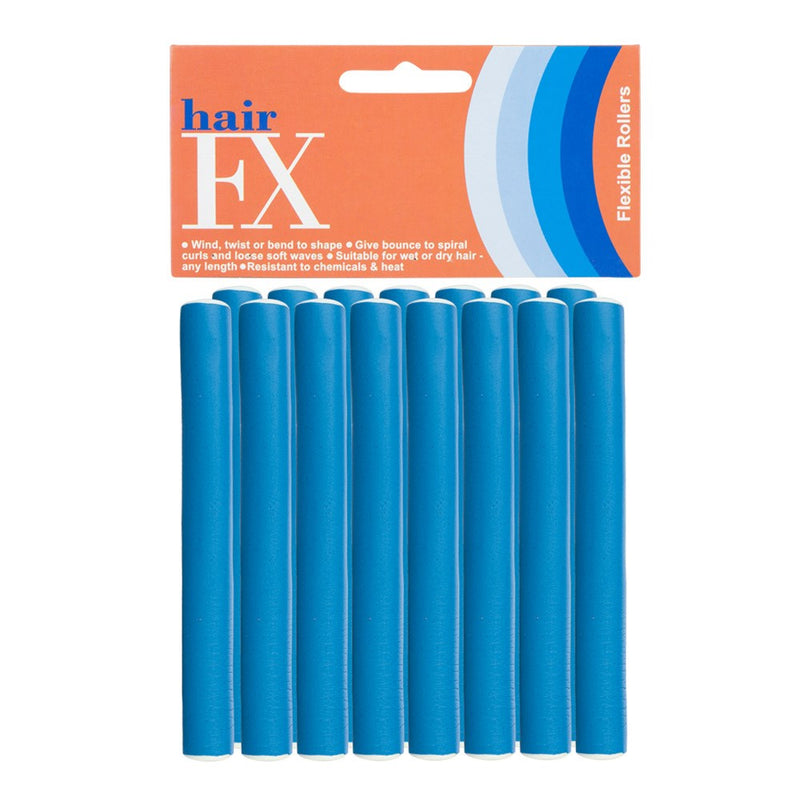 Hair FX Short Flexible Rollers 12pc 15mm x 12cm Blue Retail Hair FX