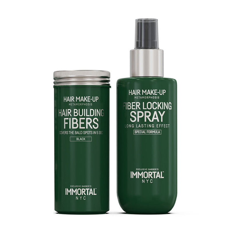 Immortal NYC Hair Building Fibers 20gr & Fibers Locking Spray 150ml 2 In 1 Set - Black Hair Fibers Immortal