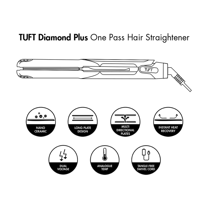 TUFT Diamond Plus 2inch Hair Straightener 200W 6609 Black Hair Straightener Tuft